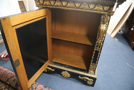 A Victorian ormolu mounted ebonised and pietra dura pier cabinet, W.3ft 2in. D.1ft 7in. H.3ft 11.5in.